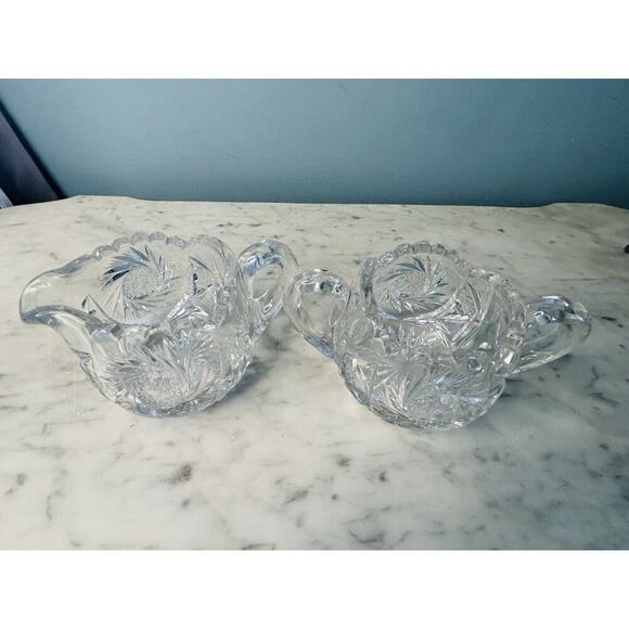 EUC American Brilliant Cut Crystal Glass Pinwheel Creamer Sugar Bowl Set ABP - Picture 12 of 16